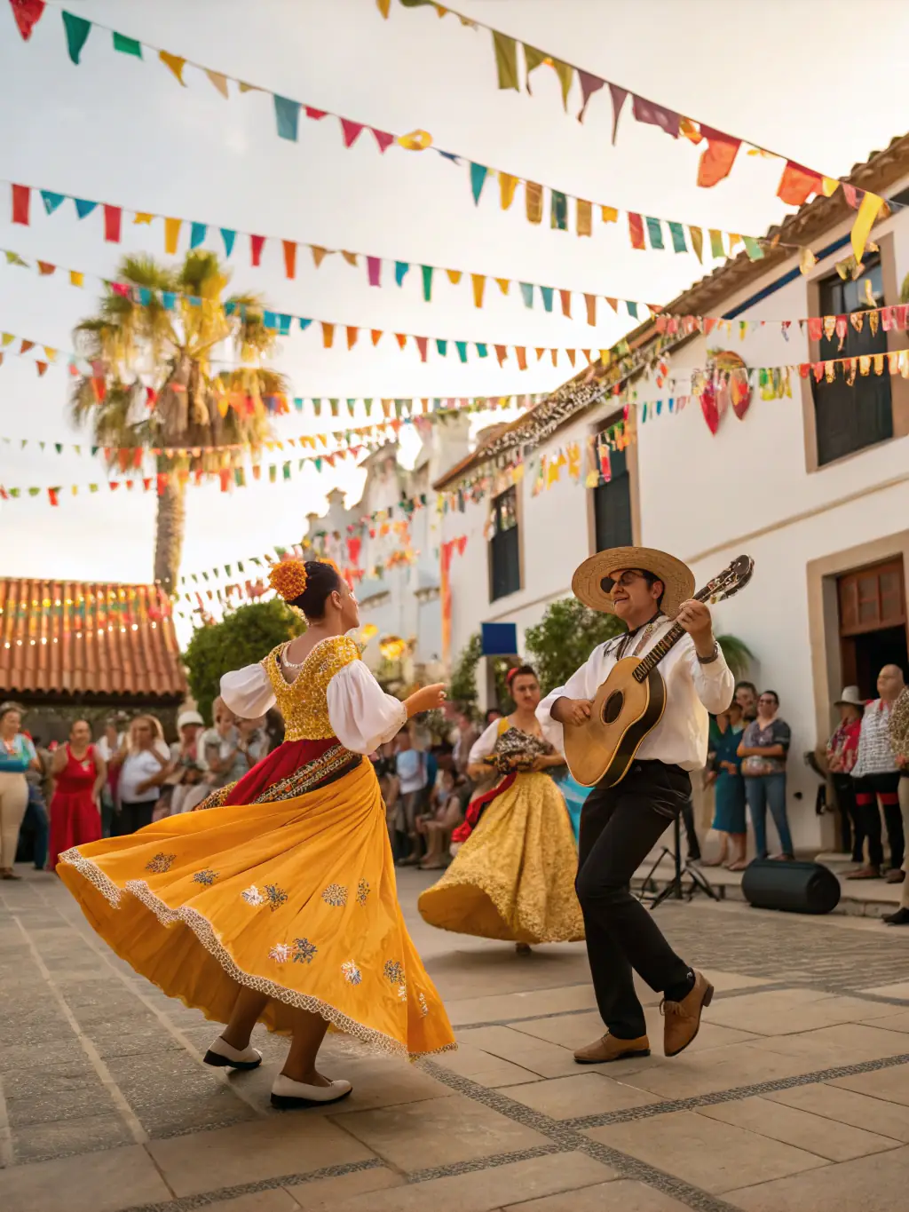 A picture of a traditional Provençal music performance taking place in the courtyard of Simbéu, celebrating the cultural heritage of the region.